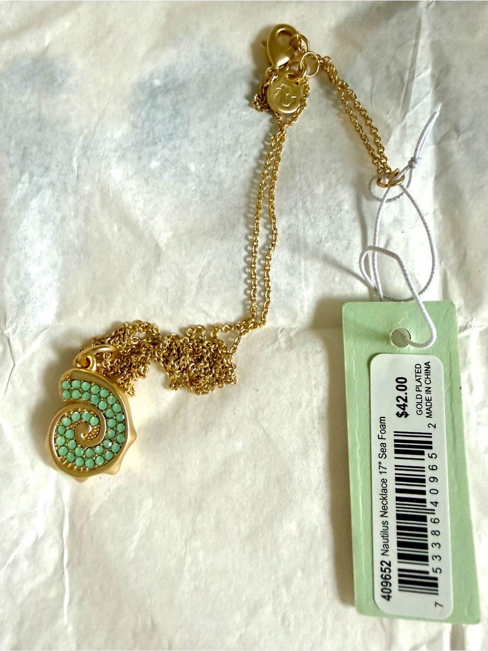 NWT Spartina 449 Nautilus sea foam Pendant Necklace, 17 inch. - Picture 3 of 5